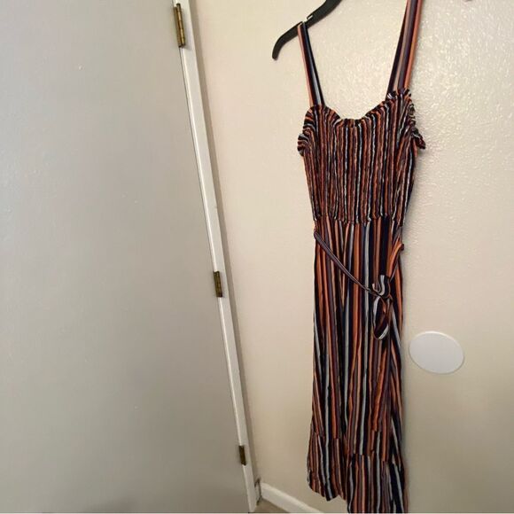 Universal Thread blue stripe smocked boho Square Neck belted Maxi Dress plus XXL - Picture 4 of 12